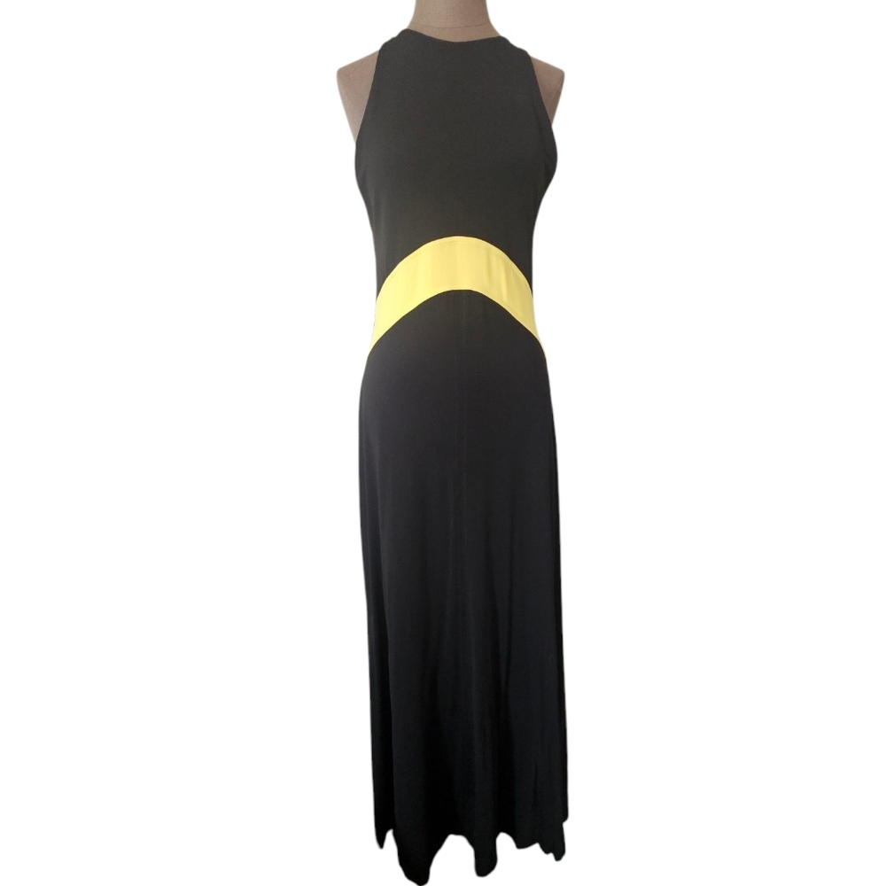 SOLID & STRIPED Black Maxi Dress with Yellow Waist Panel